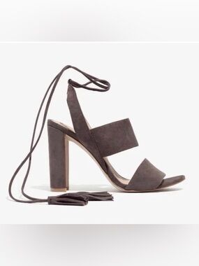 Madewell Octavia Tassel Brown Taupe Suede High Heel Sandals | Size 9.5